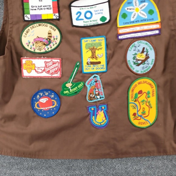Girl Scout USA Hoosier Capital Uniform Vest Brown Actual 40x20.5 Vintage Patches - Picture 8 of 11
